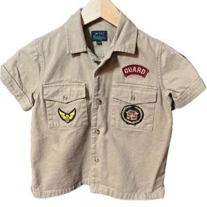 Mini Boden Tan Button Down Shirt with Military-Inspired Details Size 5